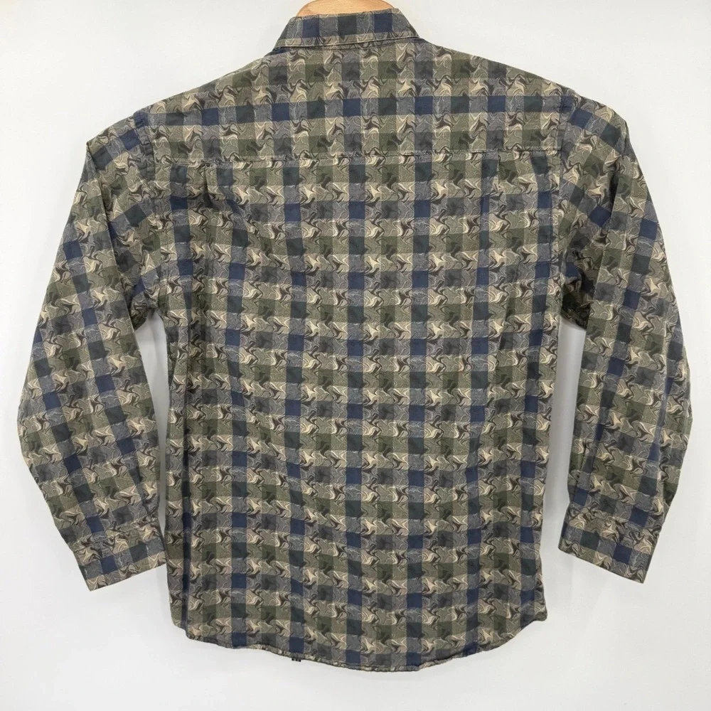 Jhane Barnes Button Down Men S Blue Green Woven Jacquard Check Long Sleeve Shirt